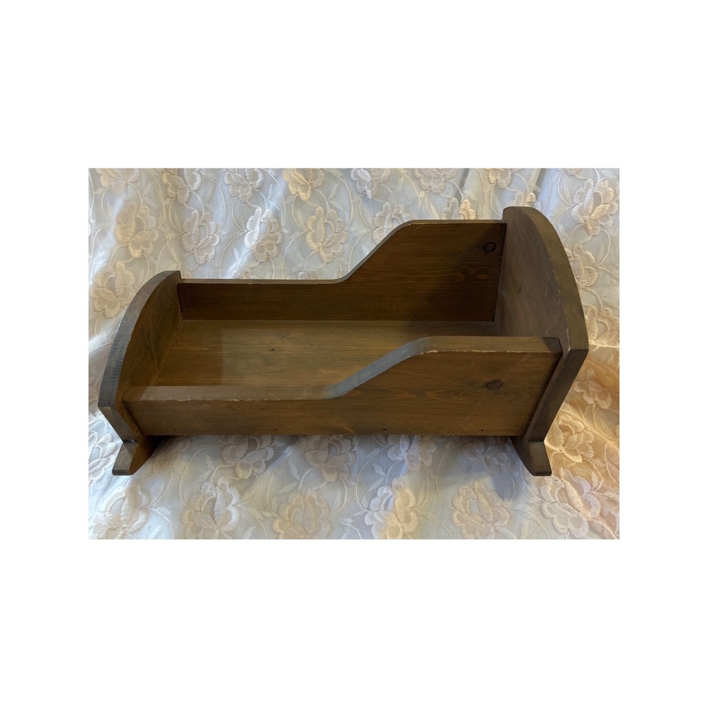 The Whitsons Handcrafted Wooden Doll Cradle Rocking Cradle Dark Rustic Pine Wood